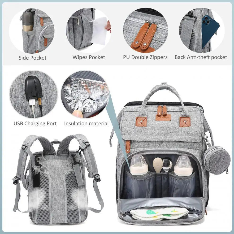 3-in-1 Diaper Backpack with Foldable Baby Bed – Portable Changing Station & Travel Crib for Parents