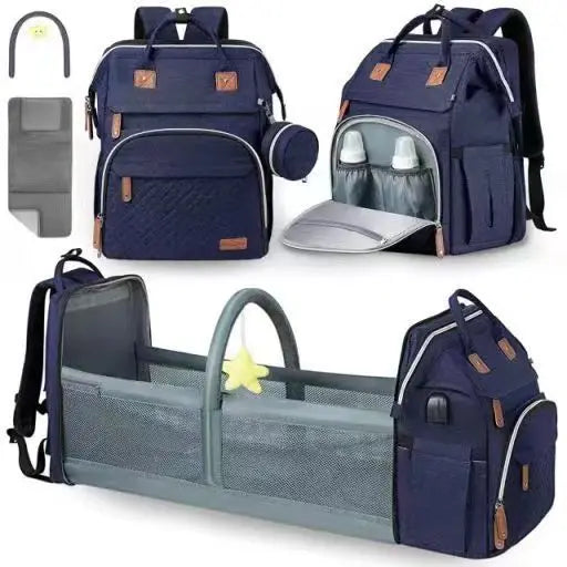 3-in-1 Diaper Backpack with Foldable Baby Bed – Portable Changing Station & Travel Crib for Parents