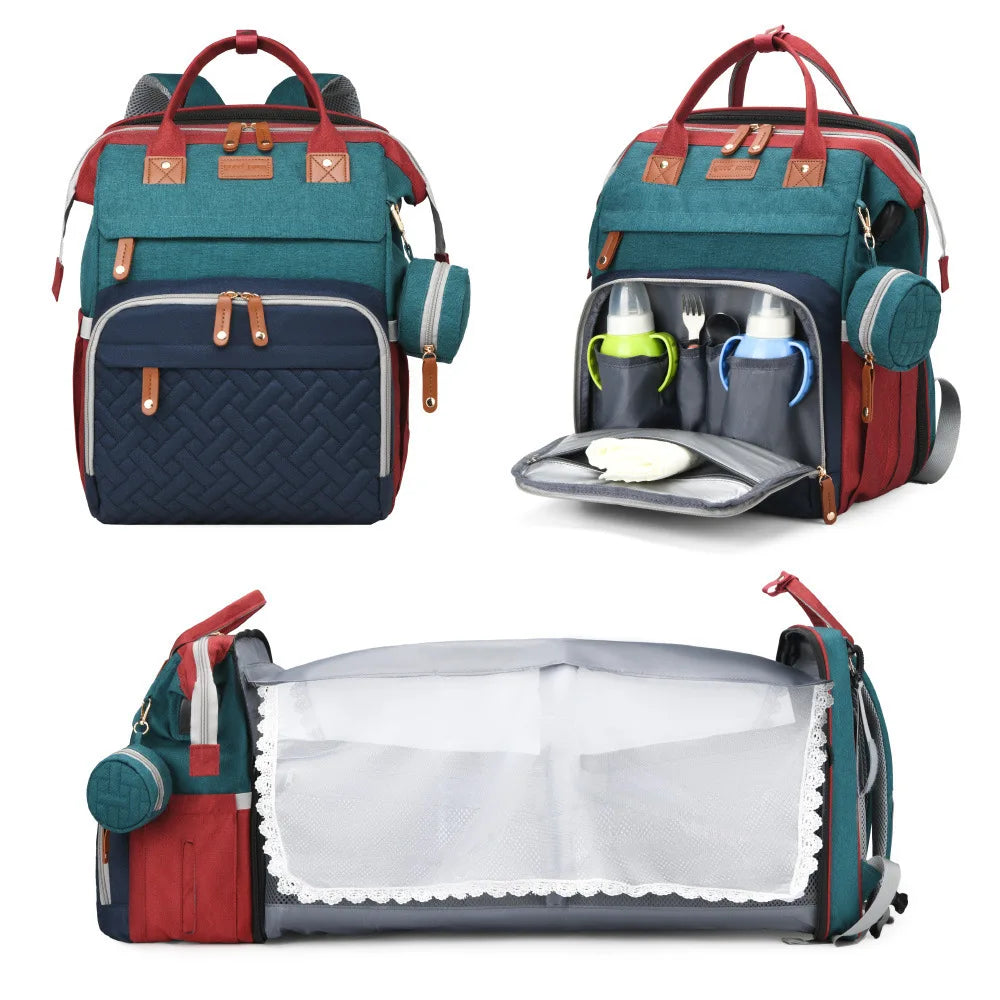 3-in-1 Diaper Backpack with Foldable Baby Bed – Portable Changing Station & Travel Crib for Parents